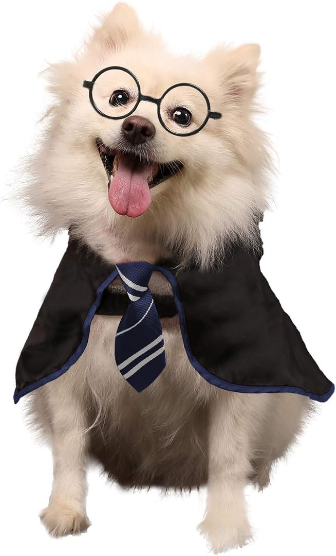 Halloween Dog Costume Wizard Pet Shirt Funny Cat Clothes for Dogs Cats Clothing Outfits with Glasses (Medium,Blue) (Medium(Neck:18"))