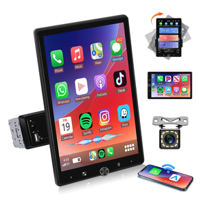 Inefala 10.4 Inch Single DIN Car Stereo with Wireless Carplay Android Auto, Retractable HD Touchscreen Radio with Bluetooth FM/RDS EQ Mirror Link USB/AUXin/TF Card Port SWC Backup Camera MIC