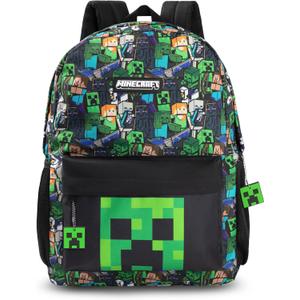 Minecraft Steve & Creeper Multicolour Backpack | Graphic Print Zip-Up Bag for Back to School | Kids Carrying Books | Unisex Kids Merch