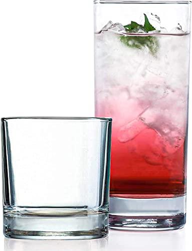 Everyday Drinking Glasses Set of  7 Drinkware Hurricane Glasses, Kitchen Glasses for Cocktail, Iced Coffee, Beer, Ice Tea, Wine, Whiskey, Water, 4 Tall Glass Cups & 4 Short Dof Drinking Glass