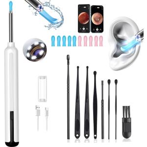 Ear Wax Removal, Ear Wax Removal Tool Camera with 1080P and 6 LED Lights, Ear Cleaner with 10 Replacement Tips, Earwax Removal Kit with Camera and 7 Pcs Ear Picks for Android/iOS