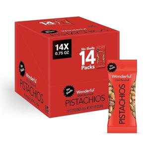 Wonderful Pistachios No Shells, Chili Roasted Nuts, 0.75 Ounce Bag (Pack of 14), Spicy Nuts Individual Packs, Protein Snack, Gluten Free Snacks, Bulk Snacks (EXP 09/20/26)