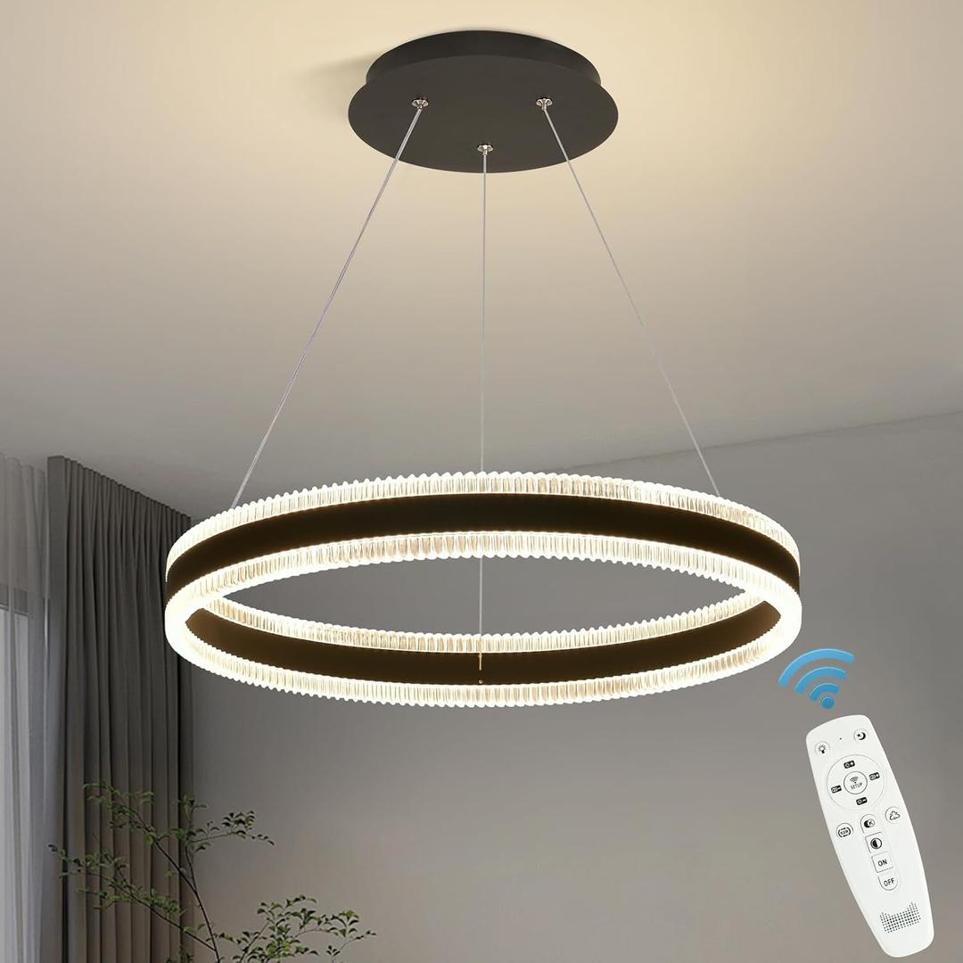 Modern LED Chandelier 1 Ring 19.7in Pendant Lighting for Kitchen Island 50W Dimmable LED Pendant Light Black Hanging Light Fixtures with Remote for Kitchen Dining Room Bedroom Living Room