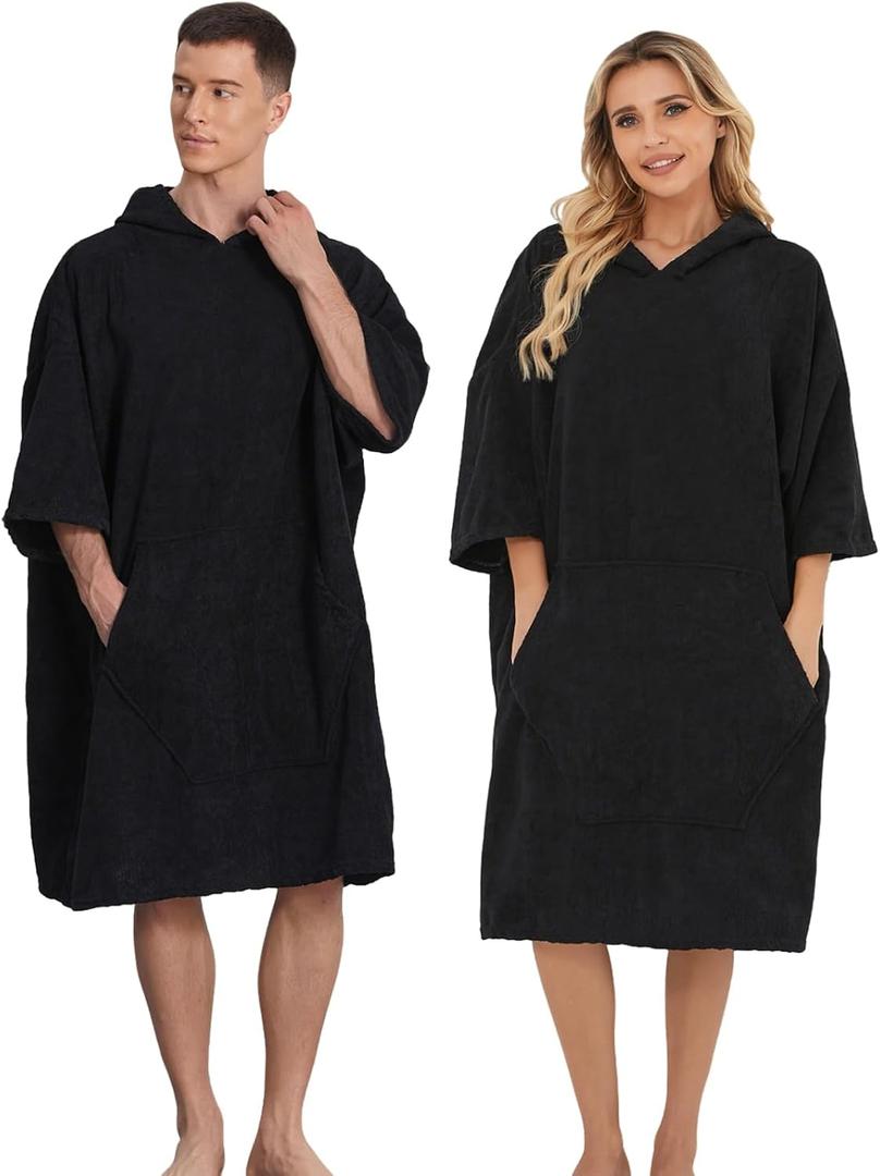 Surf Poncho Hooded Towel for Adults Quick Dry Beach Changing Robe with Pockets, Unisex Swim Cover-Up, Black Bath Towel for Surfers & Swimmer Gifts