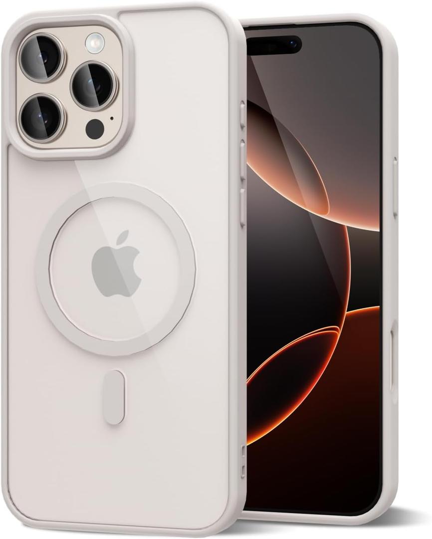 oakxco for iPhone 16 Pro Case Clear Magnetic Compatible with Magsafe, Cute Thin Slim Transparent Non-Yellowing TPU Bumper, Hard Shell & Soft Silicone Mag Safe Phone Case for Women, Beige Titanium