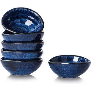 vicrays Ceramic Dipping Sauce Bowls  Small Charcuterie Dip Cups Cooking Prep Condiment Oil Dish Mini Tapas Plates for Soy Sushi Salsas Wasabi Appetizer Dessert - Set of 6 Blue