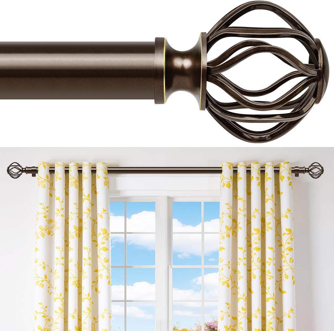 Bronze Curtain Rods for Windows 28-48Inch(2.3-4ft), Heavy Duty 1 Inch Adjustable Curtain Rod, Decorative Window Rods for Small Windows, Bedroom, Kitchen & Dining Room