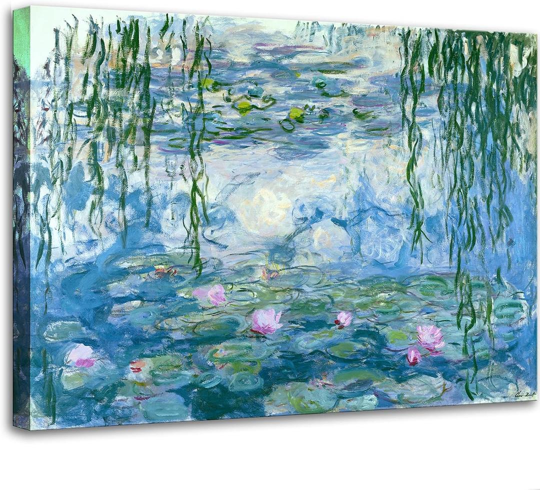 Claude Monet Canvas Wall Art - Water Lilies Classic Artwork Picture Print with Framed Painting for Home Office Wall Decor 12"x16"
