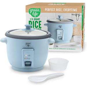 GreenLife Rice Cooker with Removable PFAS-Free Ceramic Nonstick Pot, 3-Cups Uncooked/6-Cups Cooked, Grains & Oatmeal Multicooker, Compact One-Switch Design, Auto Keep Warm, Easy Clean, Blue Haze