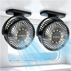 2 Pack Cruise Approved Magnetic Fan with 12000mAh Rechargeable Battery, Cruise Fan with 3 Speeds, Timer, Led Lights, Bottom Hook, Portable Fans for Camping Travel Cruise Essentials