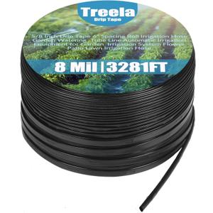 Treela 3281ft 5/8 Inch Drip Tape 6" Spacing Roll 8 Mil Irrigation Hose Garden Watering Tube Line Automatic Equipment for Garden Irrigation System Flower Patio Lawn Hose,8 Mil, 3281ft