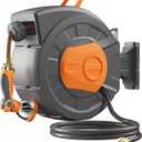 Retractable Garden Hose Reel 100ft, 1/2 inch Water Hose, Wall Mounted and 180 Deg Swivel Bracket, Slow Retraction Any Length Lock 10 Spray Nozzle