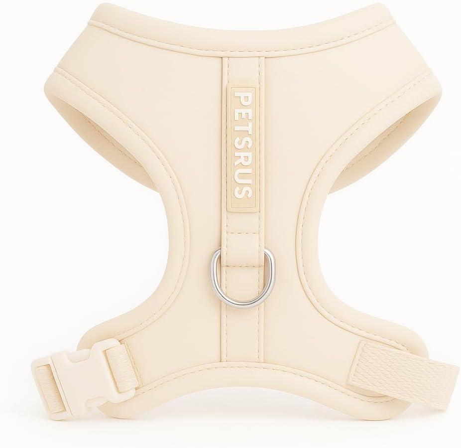 Premium No Pull Adjustable Dog Harness Neoprene Luxury Breathable Lightweight Small Medium Dogs Comfortable Puppy Training Vest 2 Leash Clips Walking & Control (Cream, M) (M: Neck=15.4-20.1''/Chest=18.1-24.4'')