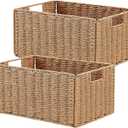 Wicker Storage Basket, Set of 2 Hand-Woven Paper Rope Wicker Basket, Small Storage Baskets for Organizing Toilet Paper, Foldable Large Cube Storage Organizer Bins for Shelves (Natural)