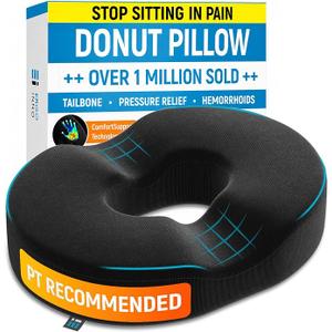 PT ENDORSED Donut Pillow for Tailbone Pain Relief Hemorrhoid Pillow for Sitting, Orthopedic Donut Seat Cushion for Pressure Relief, Post Surgery, Postpartum Pregnancy, Lifting Cushions for Coccyx Black, Original (Polyester), Medium (For Body Weights up to 240 Lbs)