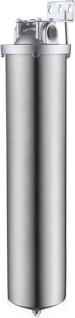 NSF/ANSI 42 Certi Stainless Steel Jumbo Size Filter Housing for 20" Filter Cartridge, 1" NPT Water Filter Housing, Drain Valve Style C (Square Head)