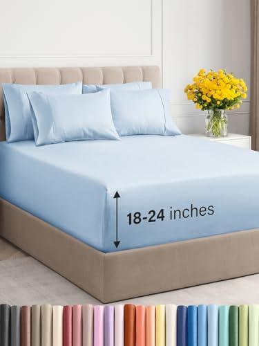 Extra Deep King Sheet Set - 6 Piece Breathable & Cooling Sheets - Hotel Luxury Bed Sheets Set - Easy & Secure Fit - Soft, Wrinkle Free & Comfy Sheets Set - Sky Blue Sheet Set with Extra Deep Pockets