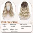 Hair Topper with Bangs 16 Inch Ombre Dark Root to Blonde Synthetic Wavy Hair Toppers for Women 6.5"x6.5" Big Base Invisible Wiglets Hairpieces for Women Daily Wear