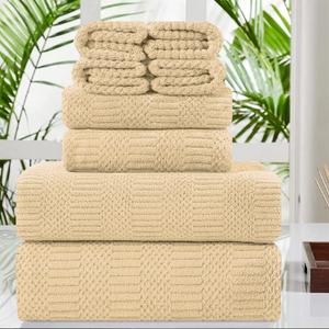 Oliven 8 Pcs Beige Yellow Oversized Bath Towel Set-2 Extra Large Bath Sheets,2 Hand Towels,4 Washcloths-600GSM Soft Highly Absorbent Quick Dry Beach Chair Towels