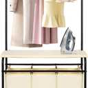 MYOYAY 3 Section Laundry Sorter with Garment Hanging Bar Rack Foldable Ironing Board, Laundry Basket Organizer Heavy Duty Laundry Hamper Rolling Cart with Lockable Wheels and 3 Removable Bags