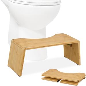 Relaxdays Folding Toilet Stool, Chair Support Toilet Stool Adult Bamboo, H x W x D: 19 x 48.5 x 20 cm, Natural