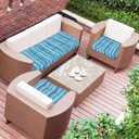 3 Pcs Wicker Chair Outdoor Cushion for Furniture, 1 Loveseat Seat and 2 U-Shape Cushion for Patio Furniture (Blue Stripes), 44 x 19 x 4 inches