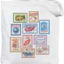 Chicimln Retro Coastal Beach Stamp Tote Bag, Ocean Nautical Lobster Canvas Tote Bags, Reading Lovers Gifts, Bookworm Gifts for Women Reusable Grocery Shopping Bags