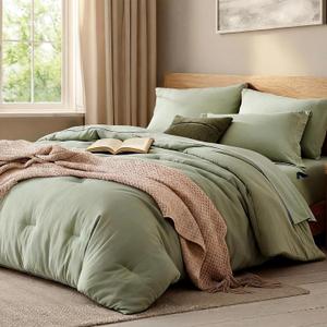 WRENSONGE Oversized Queen Comforter Set - 7 Pieces Sage Green Bed in a Bag Queen with Sheets, 2 Pillow Shams, and 2 Pillowcases- Warm Bedding Sets Queen for All Season