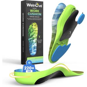 Welnove Work Boot Insoles High Arch Support for All-Day Standing Comfort Relief for Plantar Fasciitis, Flat Feet, Achilles Tendonitis & Heel Pain Cushioned Heel Cups & Shoe Inserts - L