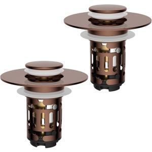 Hibbent 3 Pack 3 in 1 Bathroom Sink Drain Strainer, Universal Pop Up Stopper with Removable Stainless Steel Filter Basket Hair Catcher, Sink Plug for 1.1''~2.36'' Basin, Brass Bullet Core, Rose Gold