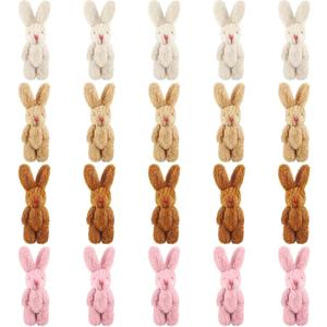 20 Pieces Easter Mini Plush Rabbit Tiny Joint Bunny 2.4 Inch Small Rabbit Doll Soft Bunny Stuffed Animal Toys for Birthday Cake Wedding Decorations Party Favors (Long Plush Style)