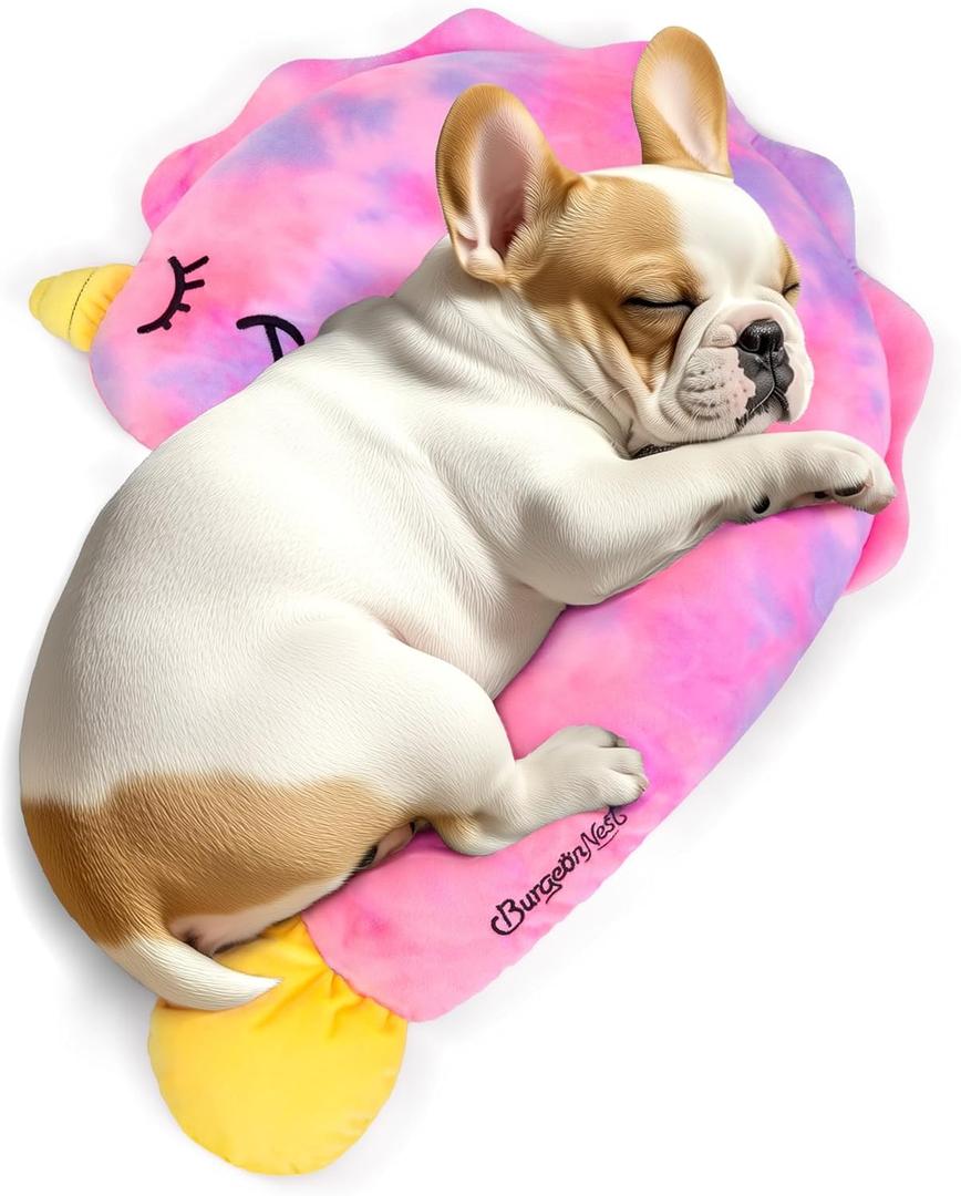BurgeonNest Small Dog Calming Pillow for Dogs and Cats, Fluffy Soft Colorful Sleep Bolster Cozy Pet Bed Pillow, Great Present for Senior Pup Puppy Kitten, Washable, L (Pink)