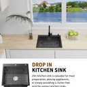 Black Kitchen Sink,25x22 Inch Kitchen Sink Stainless Steel Drop In Kitchen Sink Topmount Stylish and Modern Look Sink With Bottom Grid,Silicon Mat And Drain Assembly Add Elegance & Enhance Usability