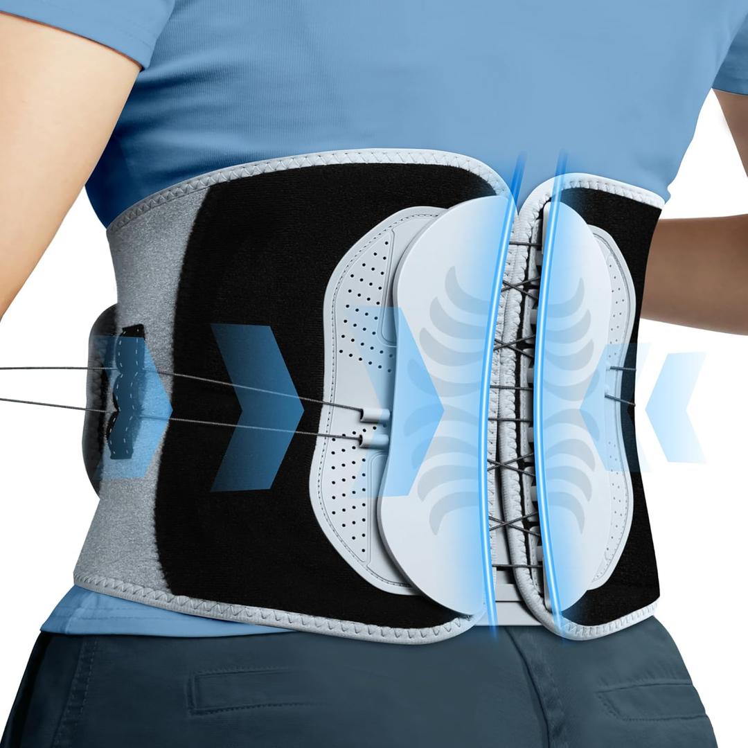 SAKIMA Back Brace, Adjustable Lumbar Support Belt with Pulley System, Lower Back Pain Relief for Herniated Disc, Sciatica, Scoliosis(Simple-Style Large) (Black-Grey)