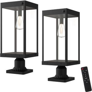 20'' Large Solar Post Lights with Pier Mount Base, Adjustable 3000K/4000K/6000K & Dusk-to-Dawn Sensor, Remote Control, Waterproof Aluminum Pillar Lighting for Patio/Garden/Yard, 2-Pack