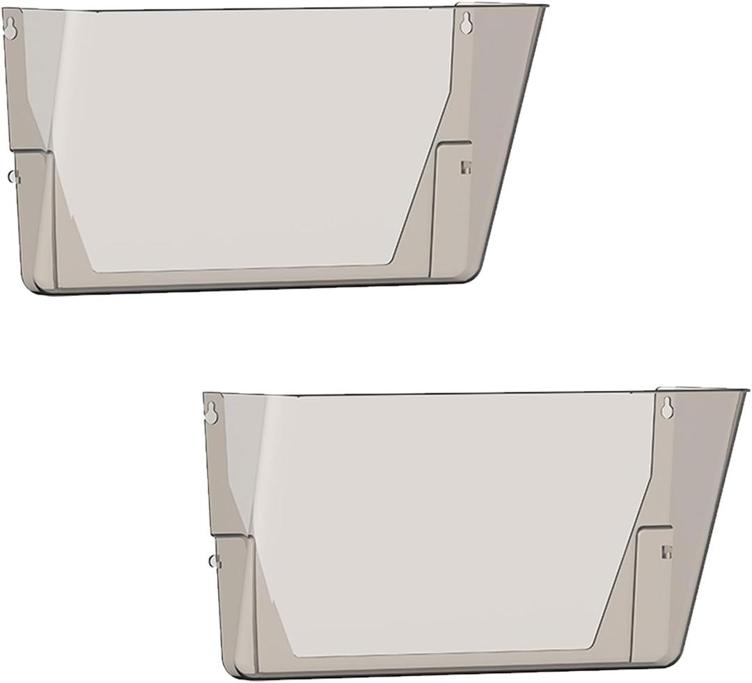 Gawerk Clear Acrylic Single Pocket, Plastic Hanging Wall Mount File Holder for Office Home (Gray, 2 Pack)