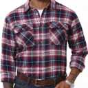 MAGNIVIT Flannel Shirt for Men Plaid Button Down Shirt Casual Cotton Shirt | cotton flannel plaid shirt, dual chest pockets, button down lapel design, relaxed fit for casual layering (Red, L)