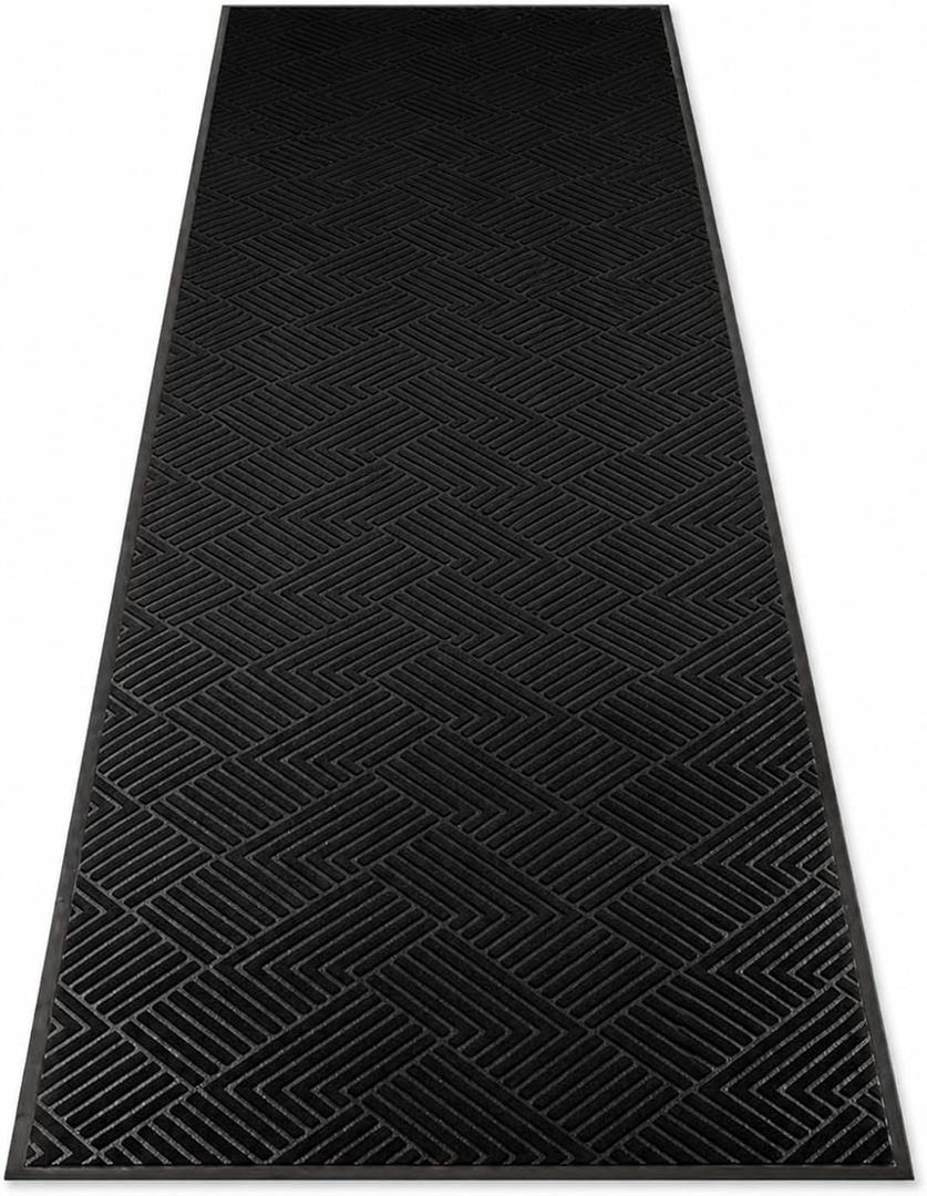 3' x 10' Commercial Runner Rug, Extra Long Front Door Mat, Hallway Runner Floor Mat with Non Slip Low Profile Backing, Indoor Outdoor Entryway Mat, Trap Dirt and Moisture for Patio, Garage, Black