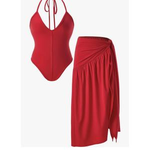 Women's 2 Piece Party Club Outfits Summer Y2k Backless Halter Bodysuit and Wrap Maxi Skirt Matching Sets, M