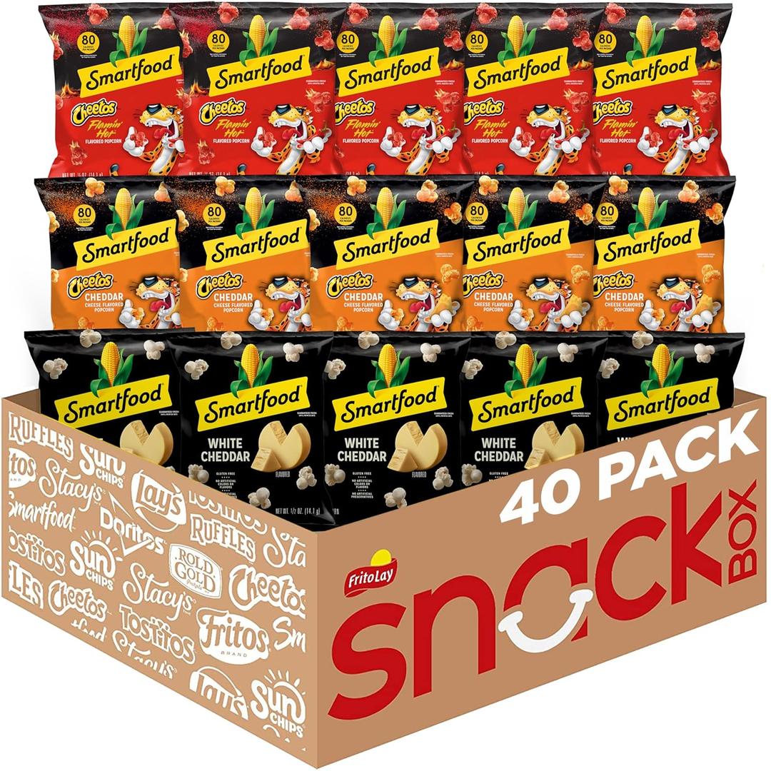 Smartfood Popcorn, White Cheddar and Flamin' Hot White Cheddar Variety Pack, 0.5 Ounce (Pack of 40)(BB: October 7, 2025)