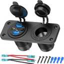 4 Port 12V USB Outlet Marine Switch Panel 12 Volt Plug, Dual PD30W and Dual QC18W USB Ports Car Charger with Switch, Waterproof 150W Cigarette Lighter Socket 2 in 1 DIY Kit for Car Marine Boat RV ATV