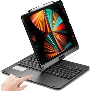 360° Rotatable Keyboard Case for iPad Air 13-inch (M4/M3/M2, 2026/2025/2024)/Pro 12.9 (6th/5th/4th/3rd Gen) with TouchPad, Flip Smart Case with Backlits Trackpad Keyboard, Black