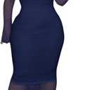 Women's Elegant Bodycon Midi Dress Lace Party Cocktail Wedding Guest Dress (XX-Large, Navy Blue)
