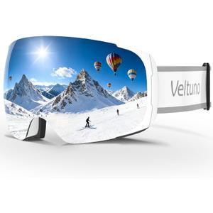 Ski Goggles for Men Women Adult & Youth, OTG Snowboard Goggles Anti Fog, Snow Goggles UV Protection Wide Vision (White Frame/Revo Silver Lens (Vlt 10.2%))