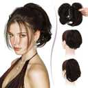 RUWISS Claw Clip Short Human Hair Ponytail Extension with Bendable Metals for DIY Styles, Straight Messy Bun Hair Piece for Women Thick Hairpieces for Daily Wear, 9 Inch Darkest Brown