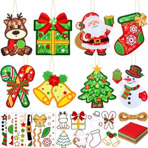 48 Sets Christmas Suncatchers Craft Kit Stained Glass Ornaments Kit Santa Cane Candy Jingle Bell Tissue Paper Crafts for Window Arts Party Holiday Projects Home Decorations