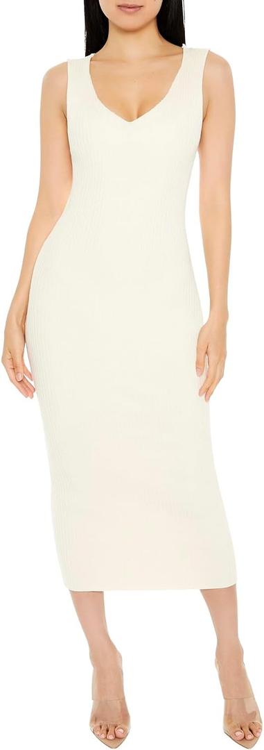 Forever 21 Womens Ribbed Sweater-Knit Dress (X-Small, Cream)