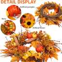 19Inch Fall Wreath, Artificial Pumpkins Maple Leaves Berry Fall Wreaths for Front Door Decor, for Home Autumn Harvest Thanksgiving Porch Outdoor Decorations.