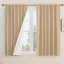 LAMIT Natural Linen 100% Blackout Window Curtains for Bedroom, 45 Inches Linen Textured Thermal Farmhouse Curtains Back Tab and Rod Pocket Burlap Panels with White Liner, 2 Panels, 52 x 45 Inch