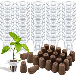 Ziliny 200 Pcs Grow Sponges Pods Kit, Includes 100 Grow Sponges, 100 Root Plant Basket, Root Growing Kit Replacement Pod Cups Hydroponic Pods Garden Accessories for Indoor Herb Growing System